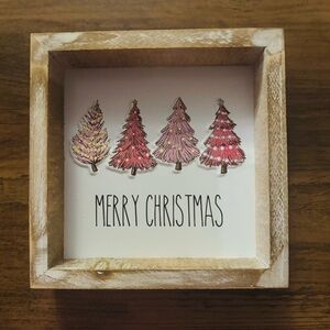 Merry Christmas Pink Trees Wood & Metal Sign